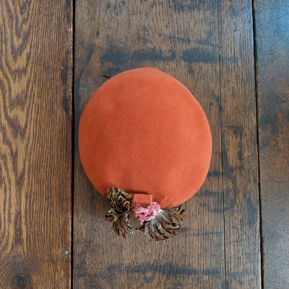 Vintage Burnt Orange Juliet Hat//50s//Fascinator//